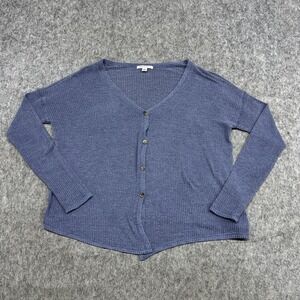 American Eagle Cardigan Sweater Womens Small Blue Waffle Knit Button Front Top